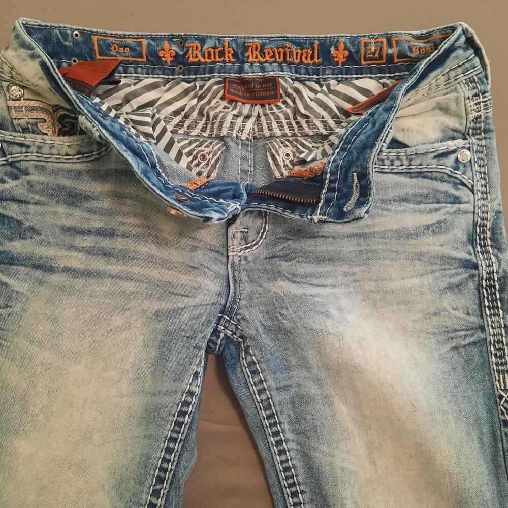 Rock Revival "Dao" Bootcut Womens 27 Bling Light Wash Embellished - Picture 5 of 16